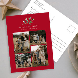 Simple Christmas Watercolor Floral Photo Collage Holiday Postcard