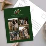 Simple Christmas Watercolor Floral Photo Collage Holiday Postcard<br><div class="desc">Simple Christmas Watercolor Greenery Photo Collage Holiday Postcard features a beautiful watercolor illustration of seasonal greenery and holly berries,  along with four photos.</div>