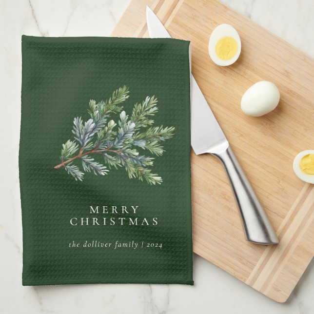Simple Christmas Watercolor Greenery  Tea Towel (Quarter Fold)