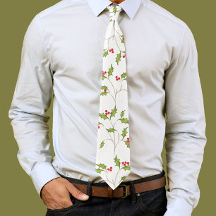 Simple Christmas Watercolor Holly Berries Greenery Tie
