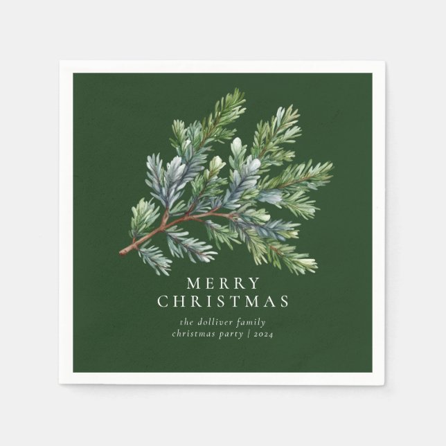 Simple Christmas Watercolor Pine  Napkin (Front)