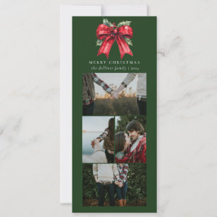 Simple Christmas Watercolor Ribbon Photo Collage Holiday Card