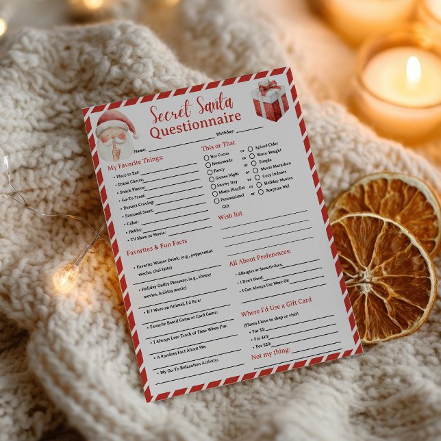 Simple Christmas Winter Secret Santa Questionnaire Flyer (Simple Christmas Winter Secret Santa Questionnaire Flyer)