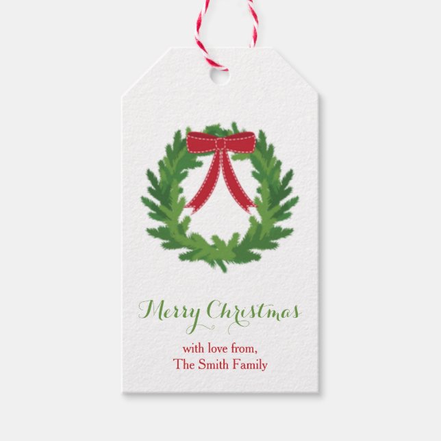 Simple Christmas Wreath Holiday Gift Tag (Front)