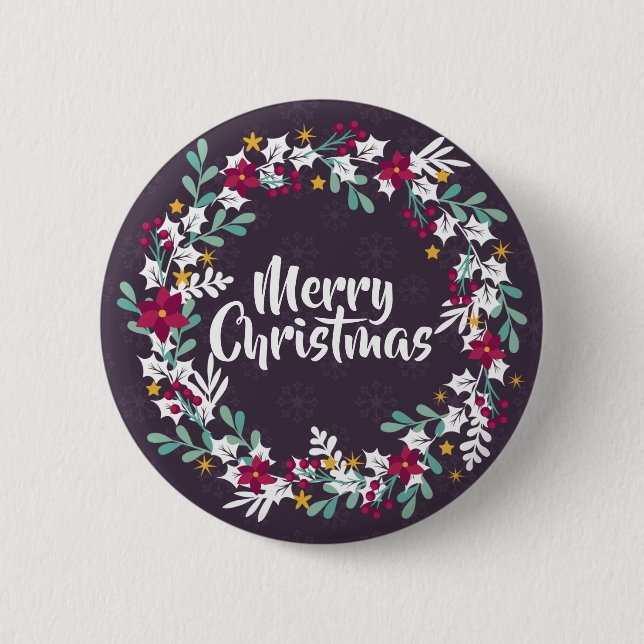 Simple Christmas Wreath Purple | Pin Button (Front)