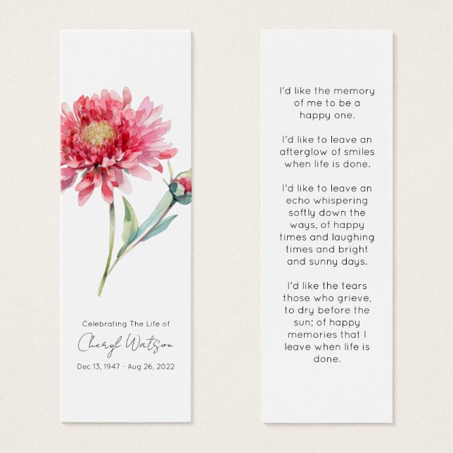 Simple Chrysanthemum Funeral Memorial Bookmark (Front & Back)