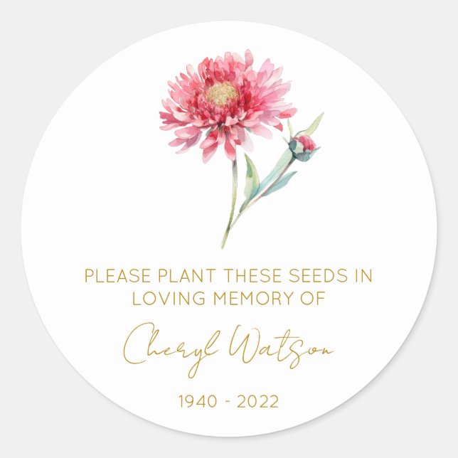 Simple Chrysanthemum Memorial Seed Packet Classic Round Sticker (Front)