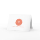 Simple Circle Monogram Coral Folded Note Cards