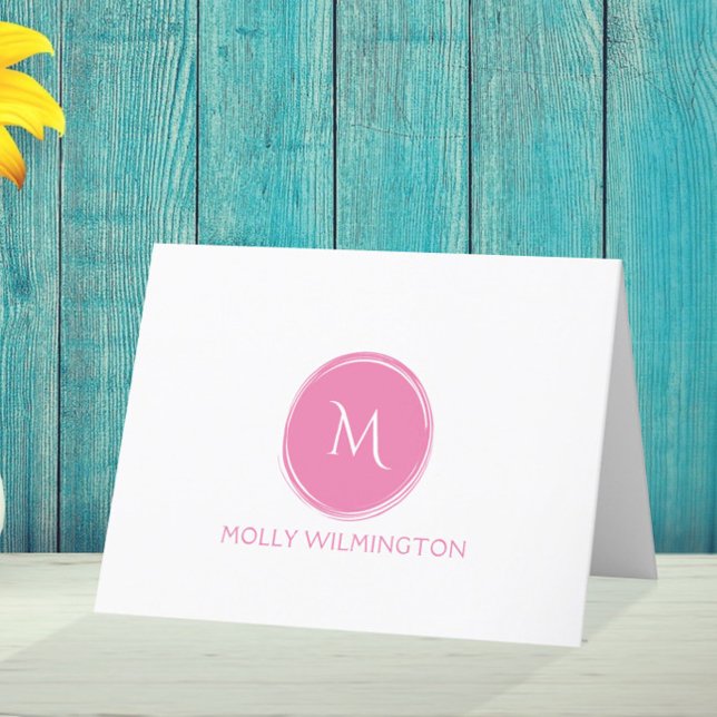 Simple Circle Monogram Pink Folded Note Cards (Creator Uploaded)