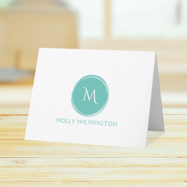 Simple Circle Monogram Teal Folded Note Cards (Creator Uploaded)