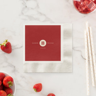 Simple Circle Red Double Happiness Chinese Wedding Napkin