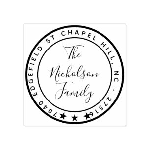 Simple Circle Star Clean and Clear Family Name Rubber Stamp