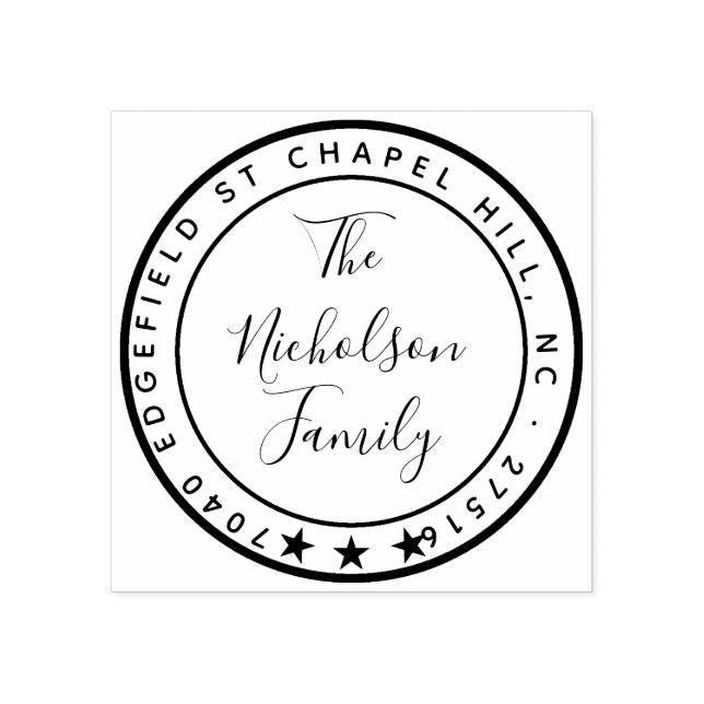 Simple Circle Star Clean and Clear Family Name Rubber Stamp (Imprint)