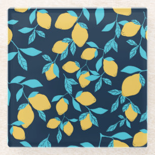 Simple citrus: lemons on blue. glass coaster