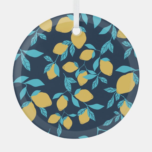 Simple citrus: lemons on blue. glass tree decoration (Front)