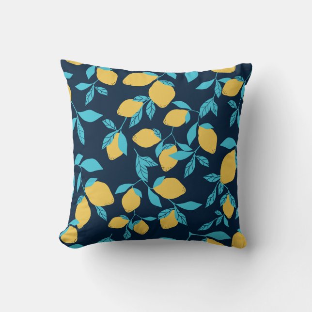 Simple citrus pattern. ripe lemons and bright leav cushion (Front)
