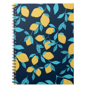 Simple citrus pattern. ripe lemons and bright leav notebook