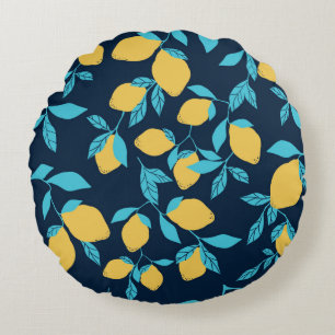 Simple citrus pattern. ripe lemons and bright leav round cushion