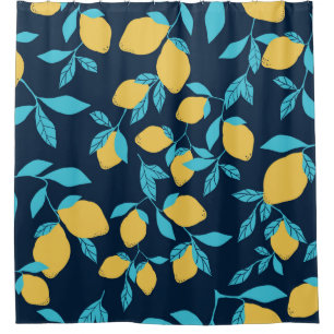 Simple citrus pattern. ripe lemons and bright leav shower curtain
