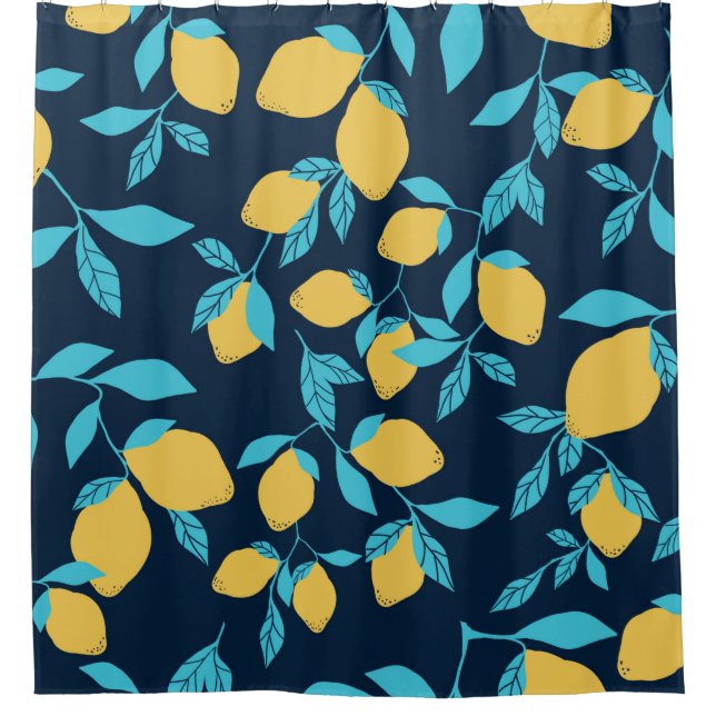 Simple citrus pattern. ripe lemons and bright leav shower curtain (Front)