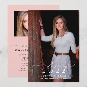 Simple Class of 2022 Pink 2 Photo Graduation Party Invitation