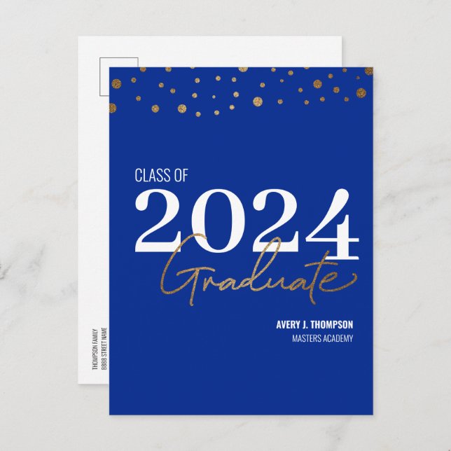 Simple Class of 2024 Graduate Blue Personalised  Announcement Postcard (Front/Back)