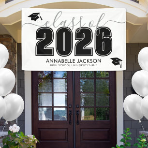Simple Class Of 2025 Black White Graduation Party Banner