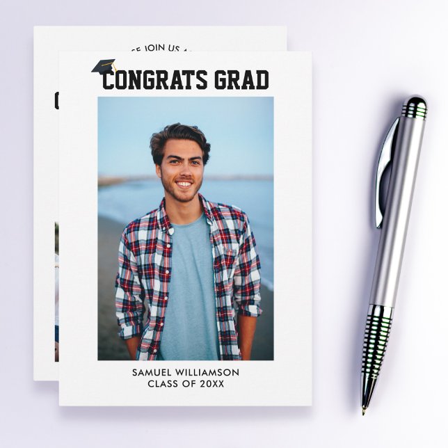 Simple Class of Grad Photos & Cap Party Invitation (Creator Uploaded)