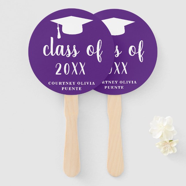 Simple Class Of Mortar Board Modern Graduation Hand Fan (Front and Back)