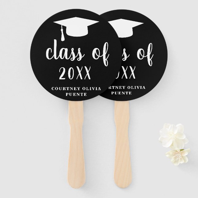 Simple Class Of Mortar Board Modern Graduation Hand Fan (Front and Back)