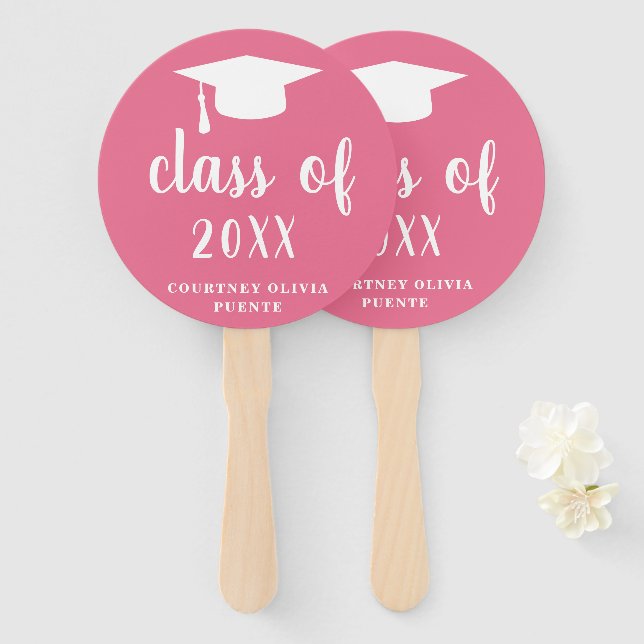 Simple Class Of Mortar Board Modern Graduation Hand Fan (Front and Back)