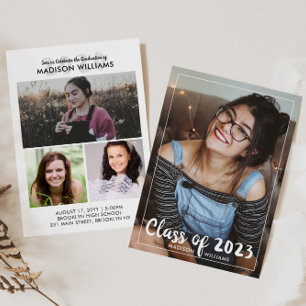Simple Class of Year Fun Script 4 Photo Graduation Announcement