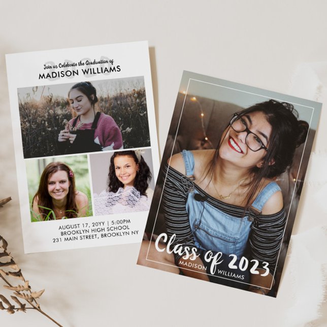 Simple Class of Year Fun Script 4 Photo Graduation Announcement (Creator Uploaded)