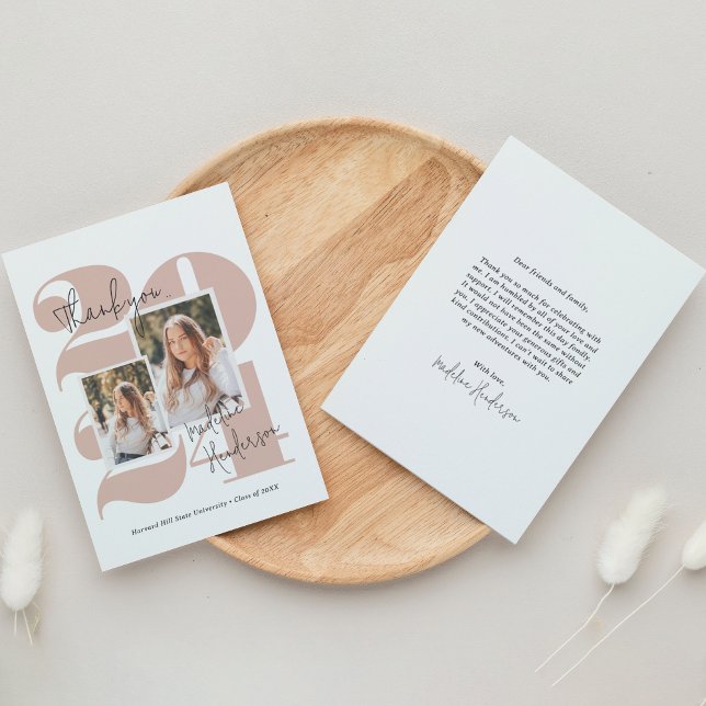 Simple Class Year 2 Photo Collage Graduation Thank You Card (Creator Uploaded)