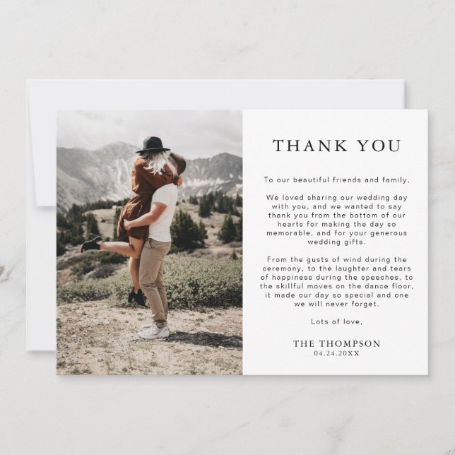 Simple Classic 2 Photo Wedding Thank You Card (Front)