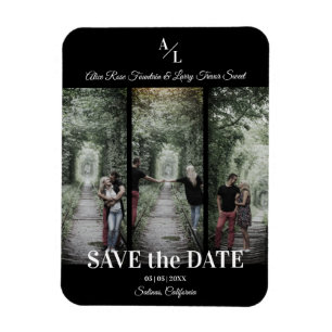 Simple Classic 3 Photos Collage Engaged Couple Magnet