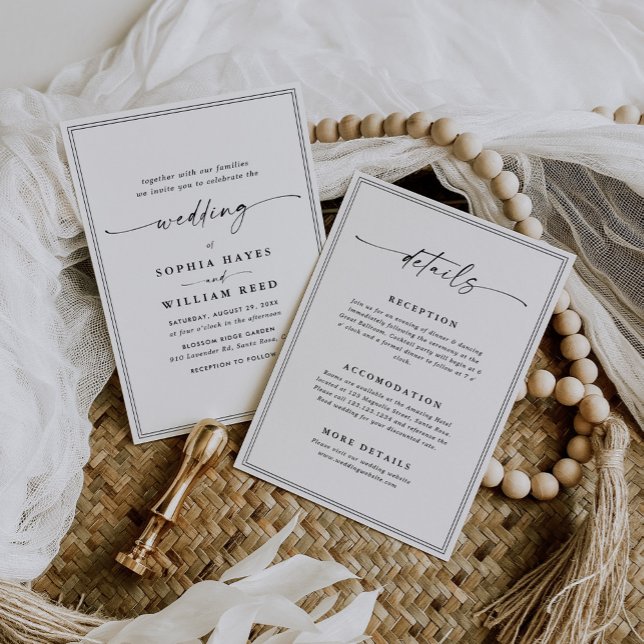 Simple Classic All-In-One Black & White Wedding Invitation (Creator Uploaded)