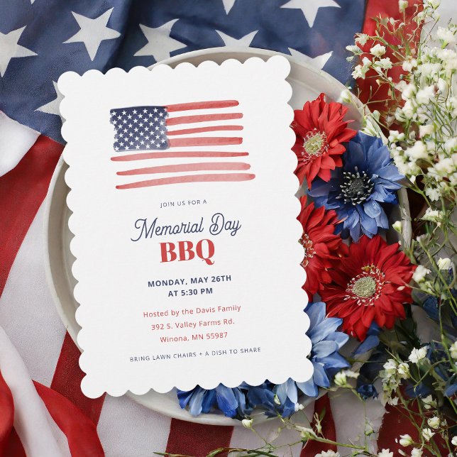 Simple Classic American Flag Memorial Day BBQ Invitation (Creator Uploaded)