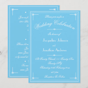 Simple Classic Aqua Blue All In One Wedding Invitation