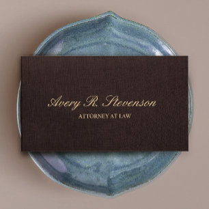 Simple Classic Attorney Dark Brown Linen Look Business Card