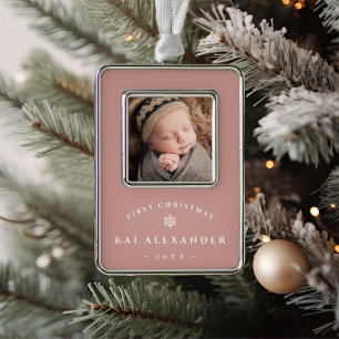Simple Classic Baby's First Christmas Photo Silver Plated Framed Ornament