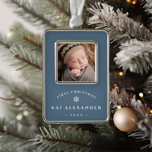 Simple Classic Baby's First Christmas Photo Silver Plated Framed Ornament