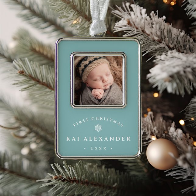 Simple Classic Baby's First Christmas Photo Silver Plated Framed Ornament (Creator Uploaded)
