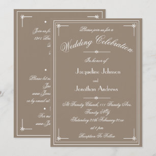 Simple Classic Beige & White All In One Wedding Invitation