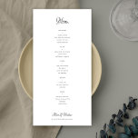 Simple classic black and white budget wedding menu<br><div class="desc">Simple elegant vintage romantic traditional handwriting calligraphy script minimalist personalised chap budget wedding menu paper (advertising type) flyer template. Easy to personalise with your details! PLEASE READ THIS BEFORE PURCHASING! This is a budget card printed on a FLYER (advertising-type paper). Please note that BUDGET PAPER IS THIN - You can...</div>