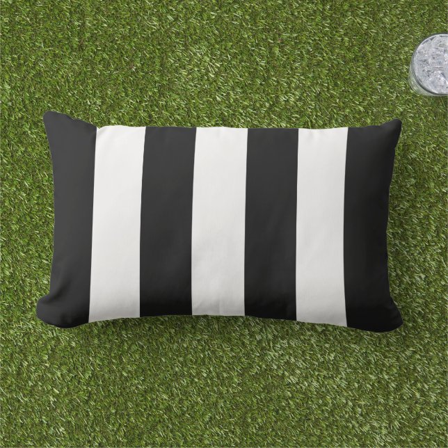 Simple Classic Black and White Cabana Stripes Lumbar Cushion (Grass)