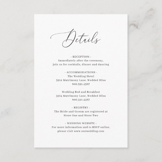 Simple Classic Black and White Elegant Wedding Enclosure Card (Front)