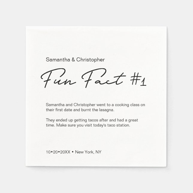 SImple Classic Black and White fun fact Wedding Napkin (Front)