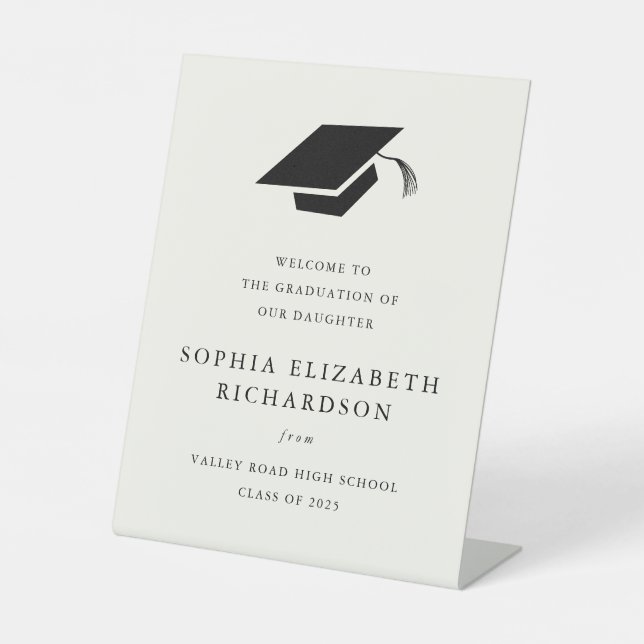 Simple Classic Black and White Graduation Welcome Pedestal Sign (Front)