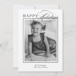 Simple Classic Black and White Holiday Photo Card